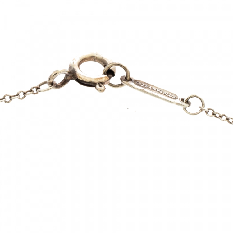 Pre Owned Tiffany & Co. Return to Tiffany Enamel Double Heart Tag Silver Pendant Necklace