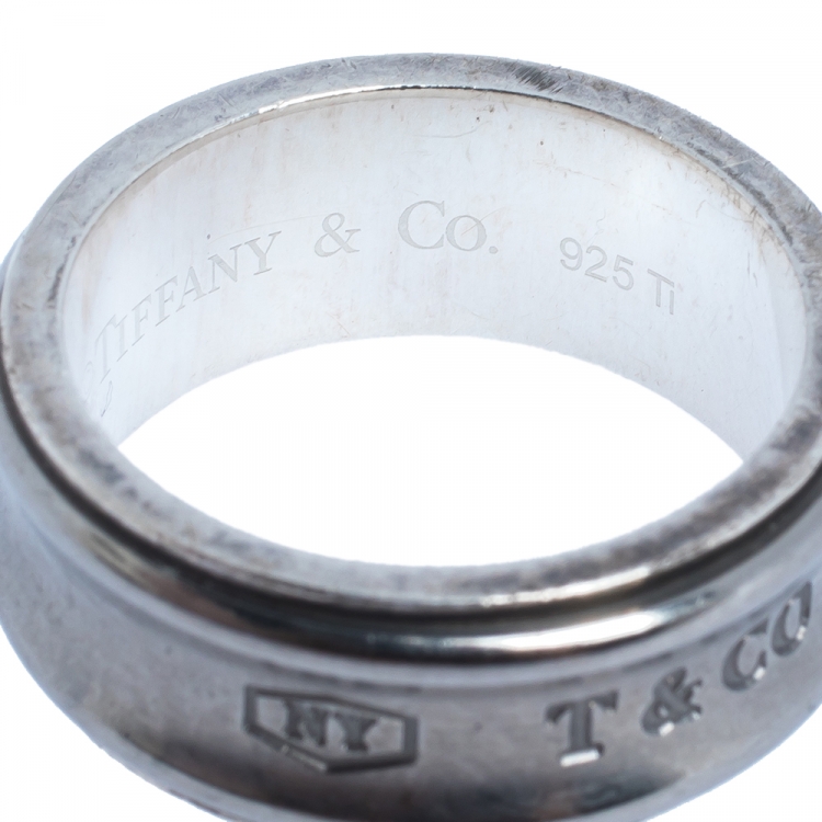Pre Owned Tiffany & Co. Tiffany 1837 Silver Titanium Band Ring Size 58