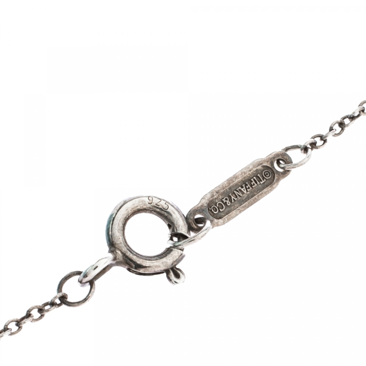 Pre Owned Tiffany & Co. Enamel Mini Double Heart Tag Silver Pendant Necklace