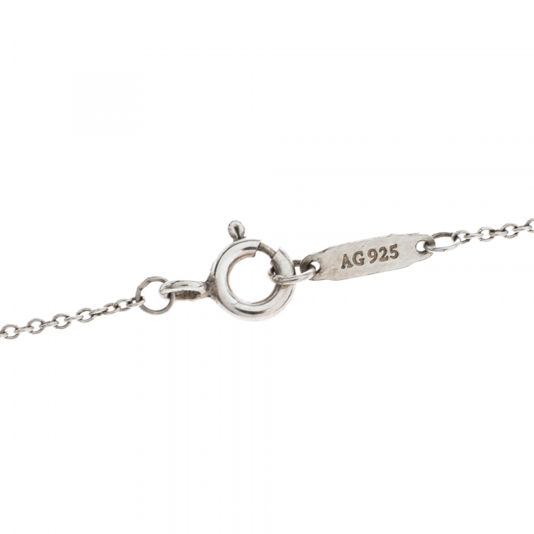 Pre Owned Tiffany & Co. Return to Tiffany Mini Double Heart Tag Pendants Enamel and Silver Chain Necklace