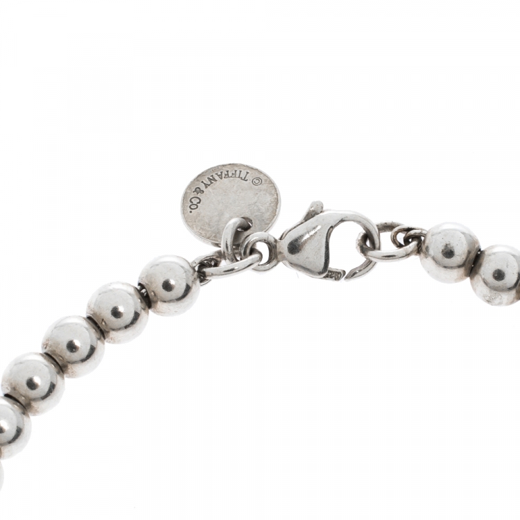 Pre Owned Tiffany & Co. Return to Tiffany Blue Enamel Heart Tag Silver Bead Bracelet 