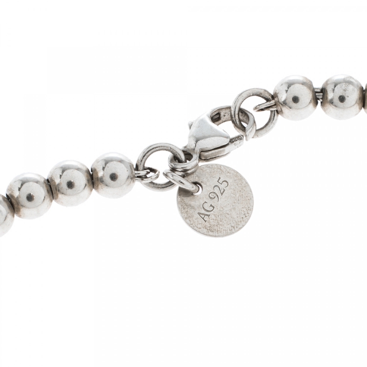 Pre Owned Tiffany & Co. Return to Tiffany Blue Enamel Heart Tag Silver Bead Bracelet 