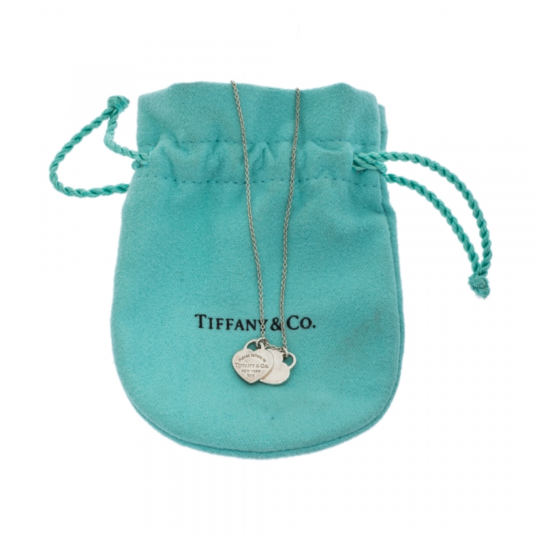 Pre Owned Tiffany & Co. Return to Tiffany Mini Double Heart Tag Pendant Silver Necklace