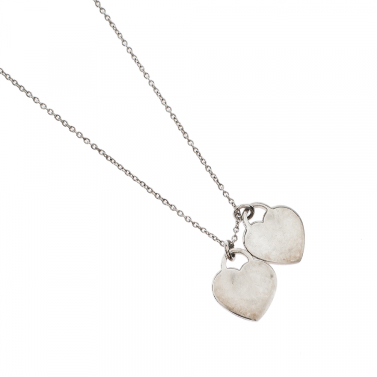 Pre Owned Tiffany & Co. Return to Tiffany Mini Double Heart Tag Pendant Silver Necklace