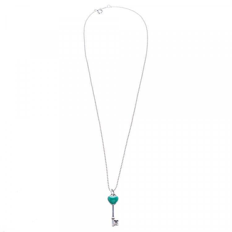 Pre Owned Tiffany & Co.Tiffany Keys Enamel Heart Key Silver Pendant Necklace