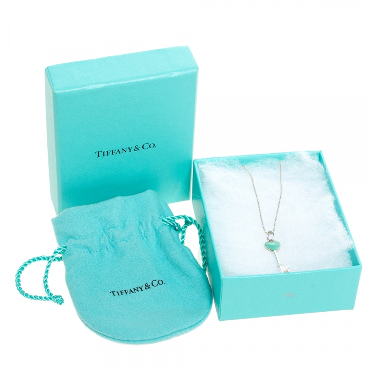Pre Owned Tiffany & Co.Tiffany Keys Enamel Heart Key Silver Pendant Necklace