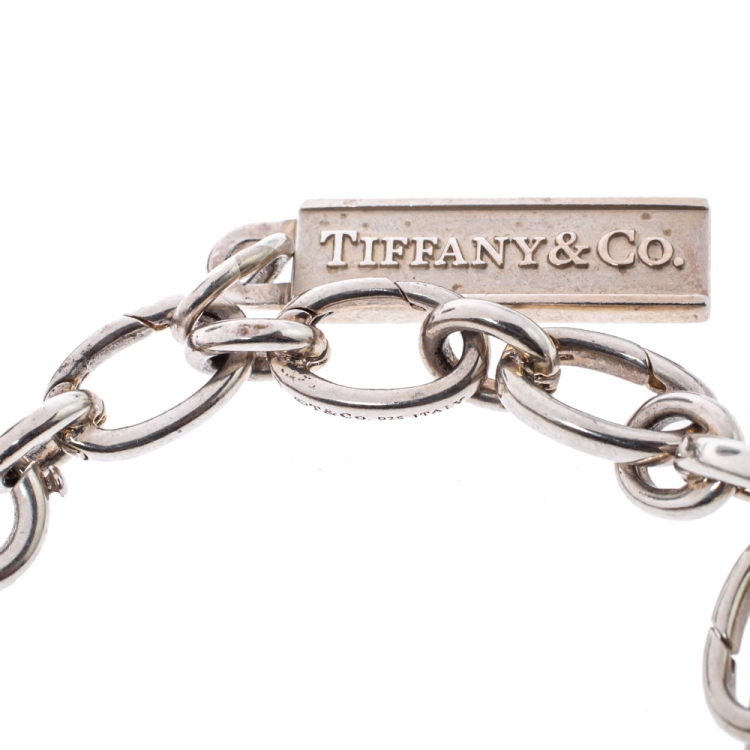 Pre Owned Tiffany & Co. Multi Charm Enamel Silver Chain Link Bracelet