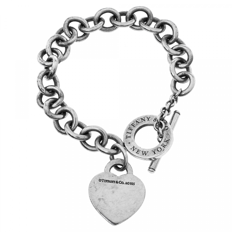 Pre Owned Tiffany & Co. Return to Tiffany Heart Tag Silver Toggle Charm Bracelet