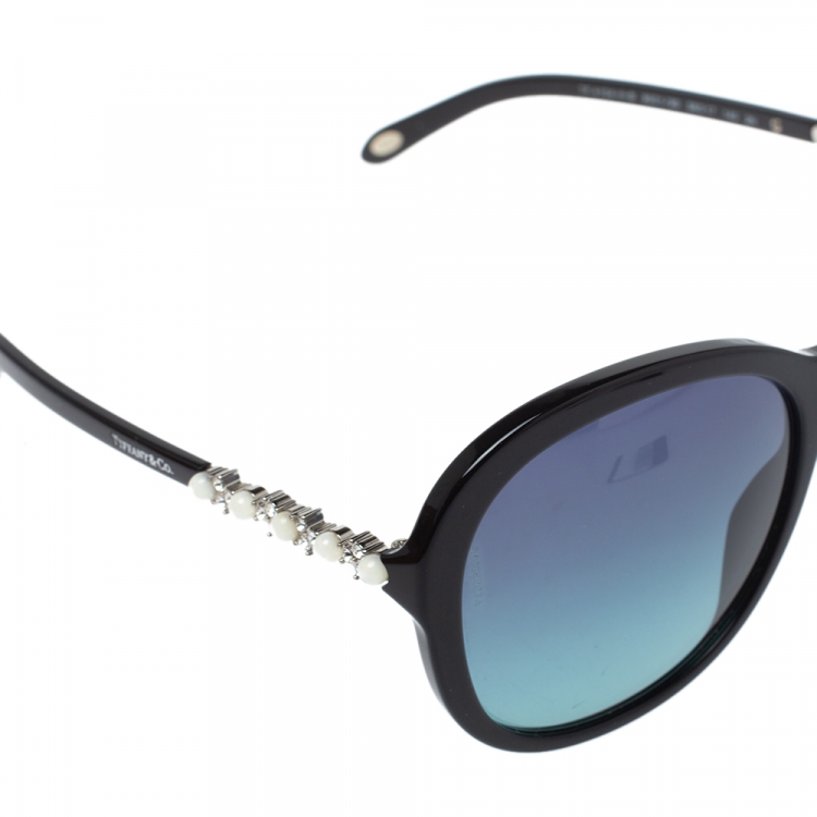 Pre Owned Tiffany & Co. Black Crystal Embellished/ Blue Gradient TF 4104-H-B Sunglasses