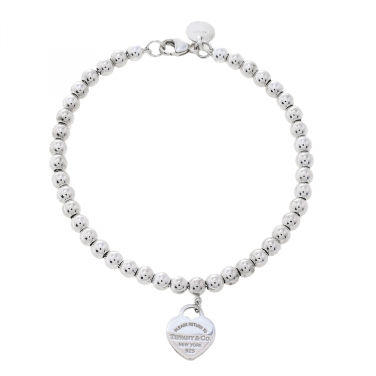 Pre Owned Tiffany & Co. Return To Tiffany Enamel Silver Bead Bracelet 