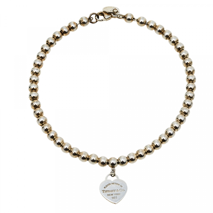 Pre Owned Tiffany & Co. Return to Tiffany Enamel Heart Tag Bead Bracelet