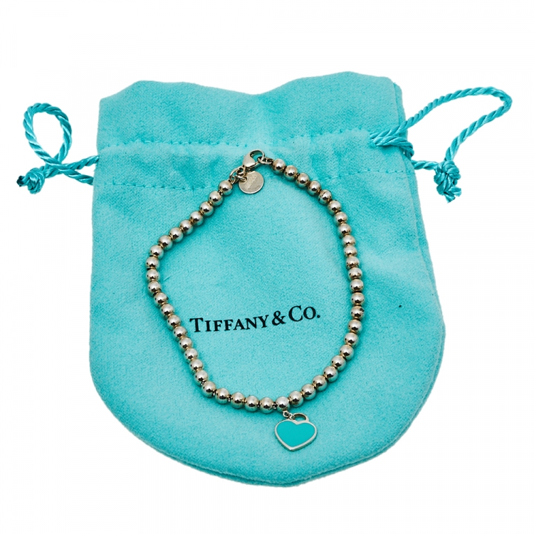 Pre Owned Tiffany & Co. Return to Tiffany Enamel Heart Tag Bead Bracelet