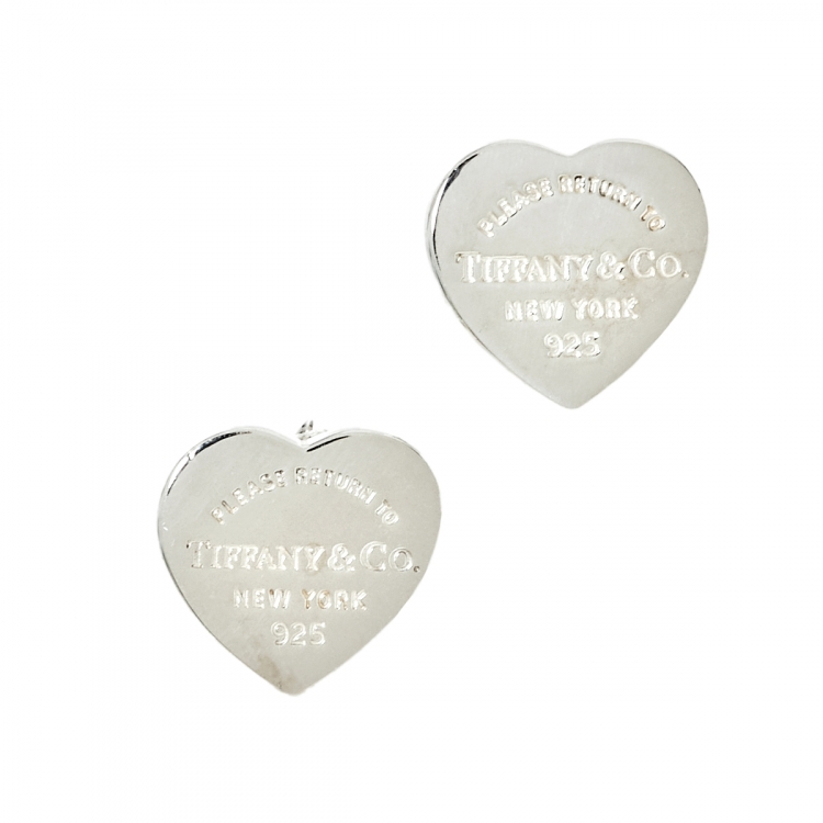 Pre Owned Tiffany & Co. Return To Tiffany Mini Heart Tag Silver Stud Earrings