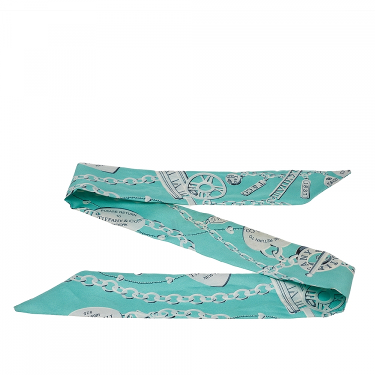 Pre Owned Tiffany & Co. Blue Return To Tiffany Print Silk Bandeau Scarf