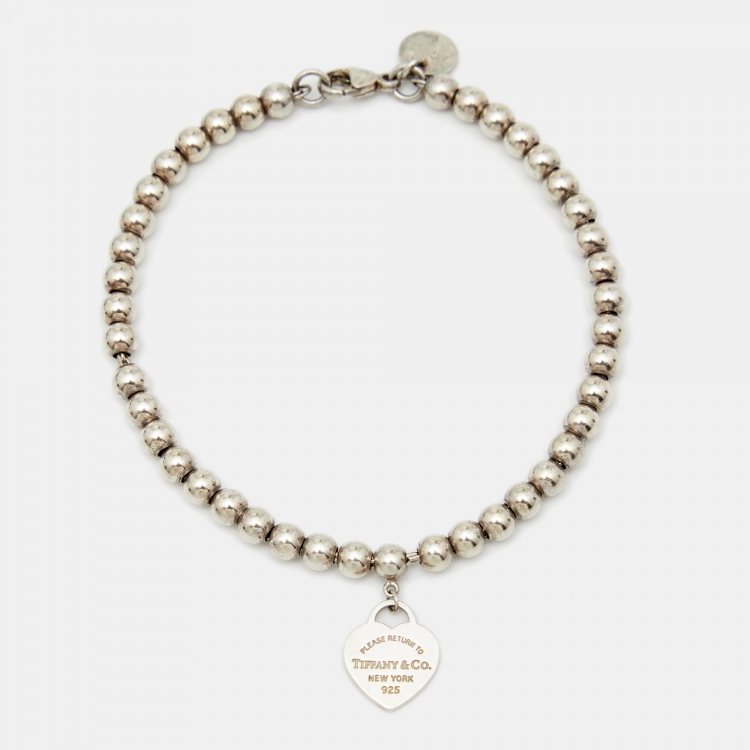 Pre Owned Tiffany & Co. Return To Tiffany Mini Heart Enamel Sterling Silver Bead Bracelet