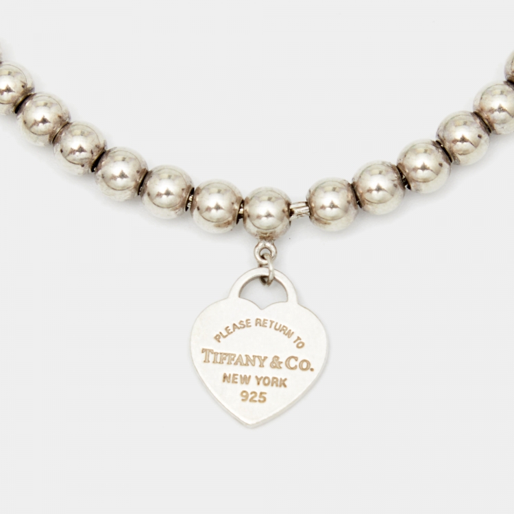 Pre Owned Tiffany & Co. Return To Tiffany Mini Heart Enamel Sterling Silver Bead Bracelet