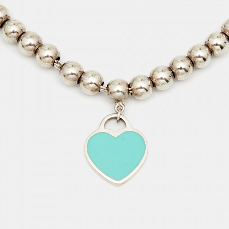 Pre Owned Tiffany & Co. Return To Tiffany Mini Heart Enamel Sterling Silver Bead Bracelet