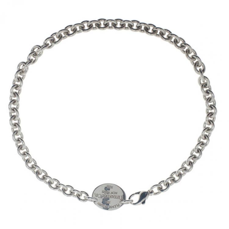 Pre Owned Tiffany & Co. Return to Tiffany Silver Oval Tag Necklace