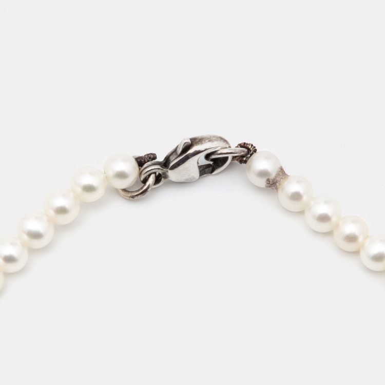 Pre Owned Tiffany & Co. Return to Tiffany Heart Tag Pearls Sterling Silver Bracelet