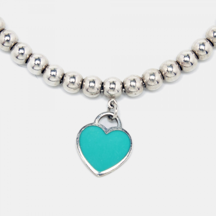 Pre Owned Tiffany & Co. Return To Tiffany Heart Tag Enamel Sterling Silver Bracelet