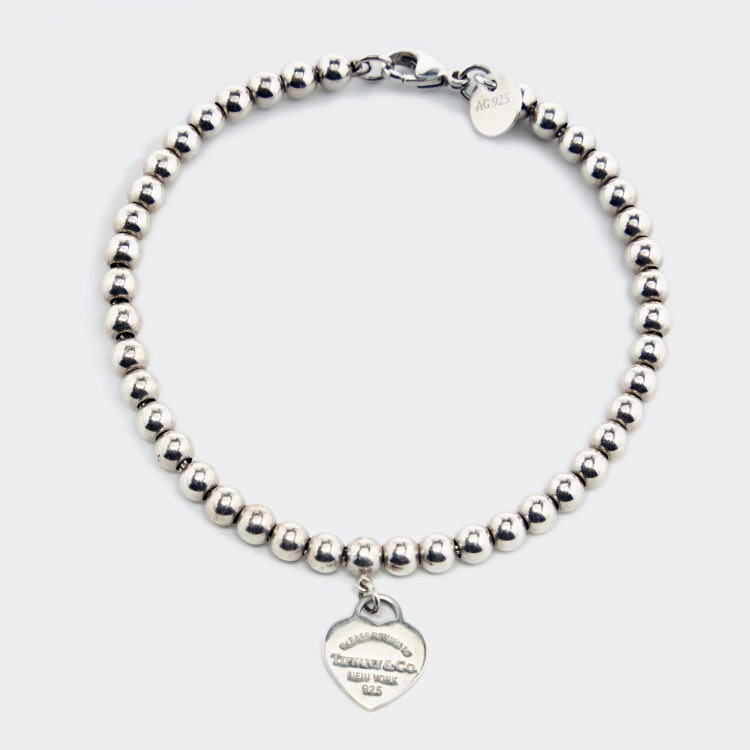 Pre Owned Tiffany & Co. Return To Tiffany Heart Tag Enamel Sterling Silver Bracelet