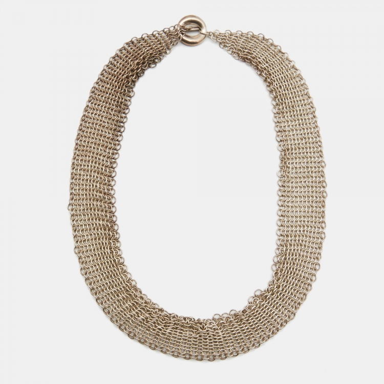 Pre Owned Tiffany & Co.  Elsa Peretti Mesh Sterling Silver Necklace
