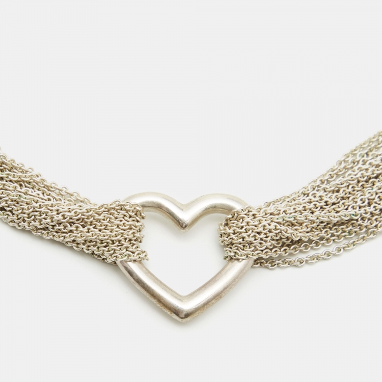 Pre Owned Tiffany & Co. Open Heart Sterling Silver Multistrand Necklace