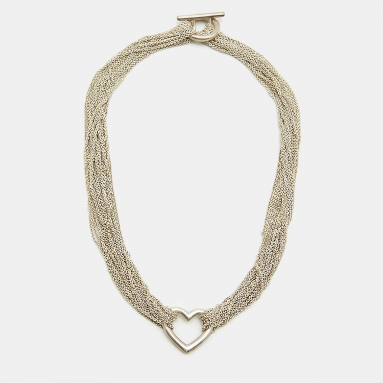 Pre Owned Tiffany & Co. Open Heart Sterling Silver Multistrand Necklace