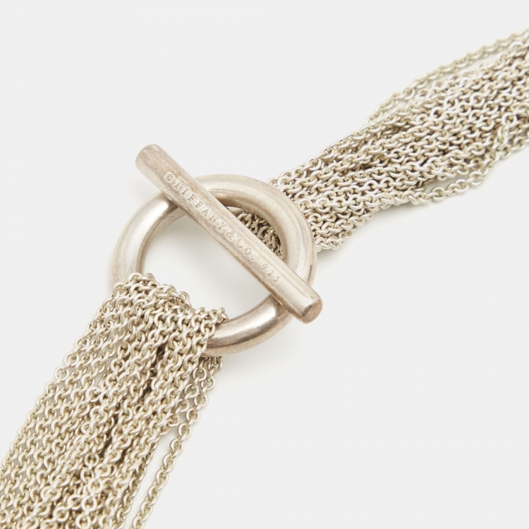 Pre Owned Tiffany & Co. Open Heart Sterling Silver Multistrand Necklace