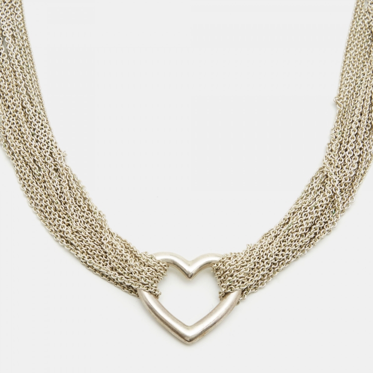 Pre Owned Tiffany & Co. Open Heart Sterling Silver Multistrand Necklace