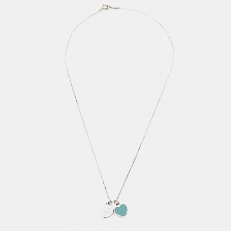 Pre Owned Tiffany & Co. Return To Tiffany Double Heart Enamel Sterling Silver Necklace