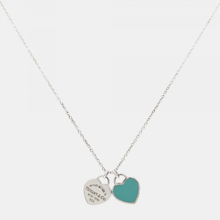 Pre Owned Tiffany & Co. Return To Tiffany Double Heart Enamel Sterling Silver Necklace