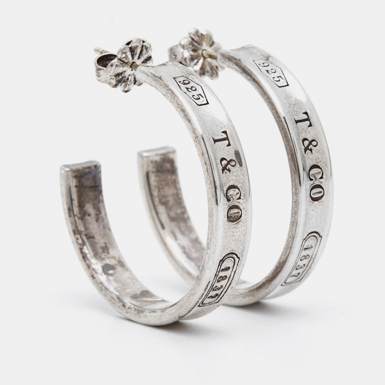 Pre Owned Tiffany & Co. Tiffany 1837 Sterling Silver Hoop Earrings