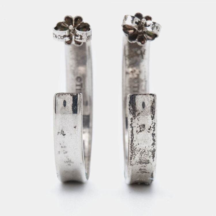 Pre Owned Tiffany & Co. Tiffany 1837 Sterling Silver Hoop Earrings