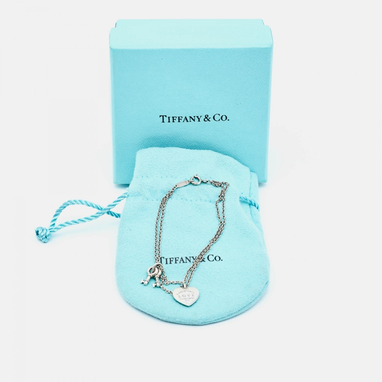 Pre Owned Tiffany & Co. Return To Tiffany Sterling Silver Love Heart Tag & Key Charm Bracelet