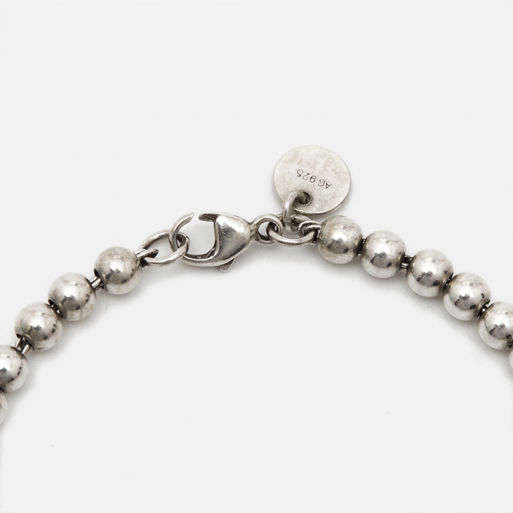 Pre Owned Tiffany & Co. Return to Tiffany Heart Tag Blue Enamel Silver Bead Bracelet 