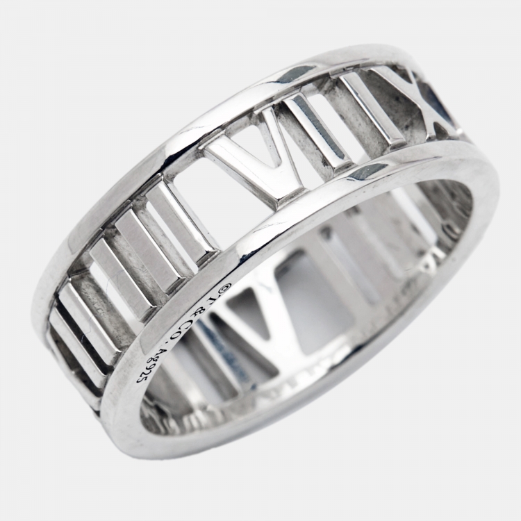 Pre Owned Tiffany & Co. Open Atlas Sterling Silver Ring Size 54