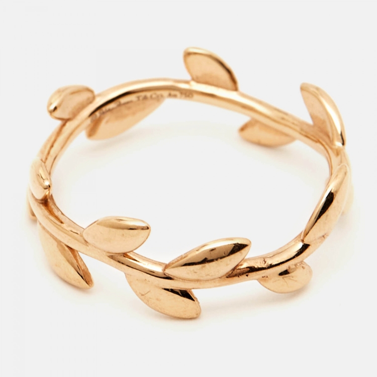 Pre Owned Tiffany & Co. Paloma Picasso Olive Leaf 18k Rose Gold Ring Size 52