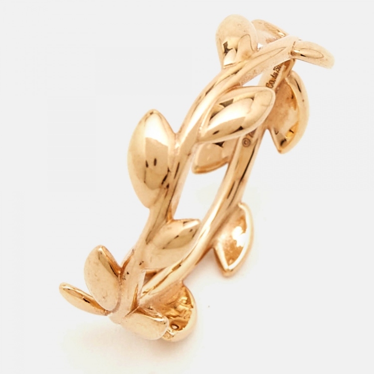 Pre Owned Tiffany & Co. Paloma Picasso Olive Leaf 18k Rose Gold Ring Size 52
