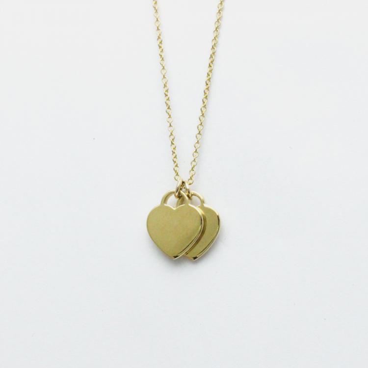 Pre Owned Tiffany & Co. 18K  Yellow Gold Return to Tiffany Double Heart Tag Pendant Necklace