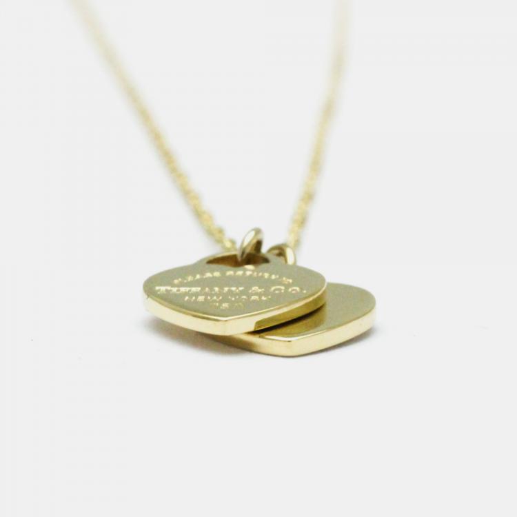 Pre Owned Tiffany & Co. 18K  Yellow Gold Return to Tiffany Double Heart Tag Pendant Necklace