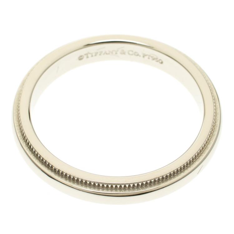 Pre Owned Tiffany & Co. Tiffany Classic Milgrain Wedding Platinum Band Ring Size 52