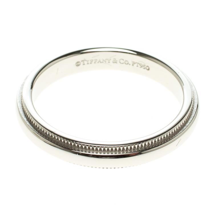 Pre Owned Tiffany & Co. Tiffany Classic Milgrain Wedding Platinum Band Ring Size 52