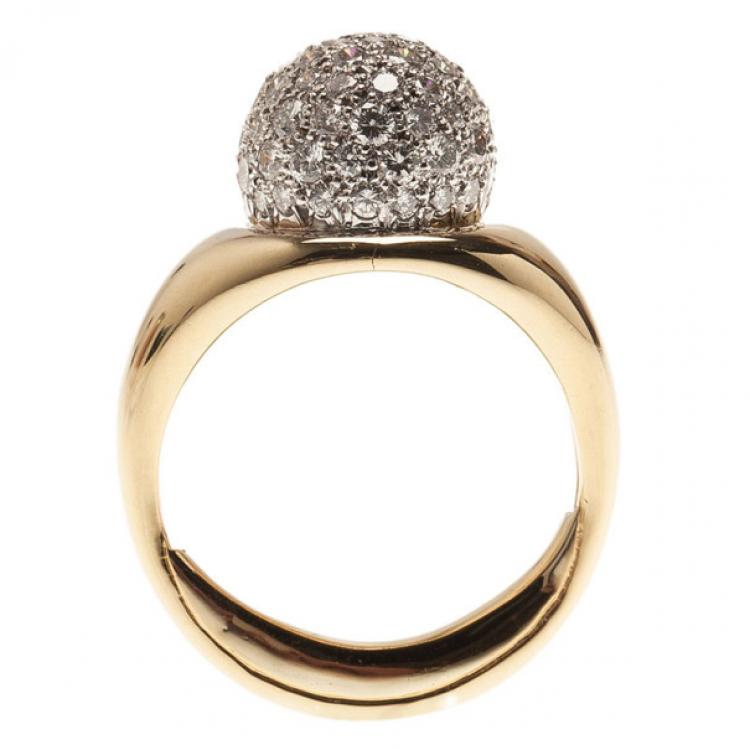 Pre Owned Tiffany & Co. Vintage Paloma Picasso 18K Yellow Gold Diamond Pavé Ball Ring Size 50