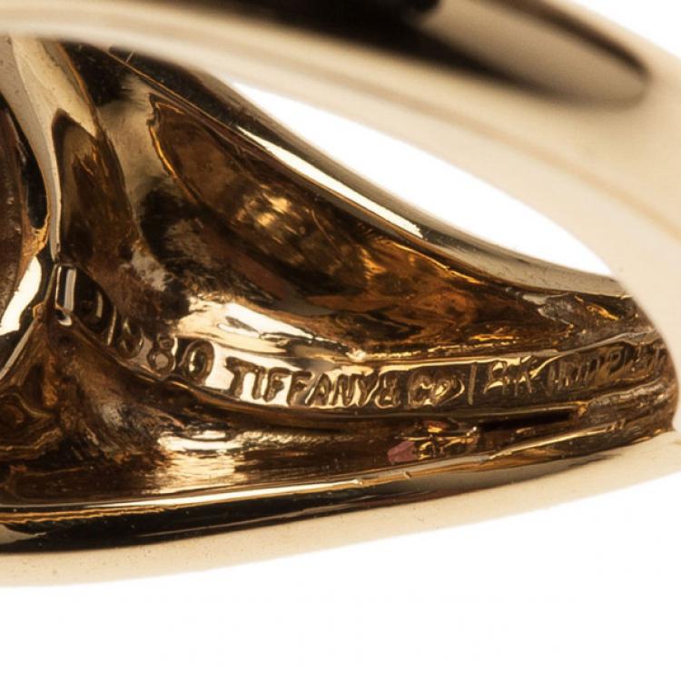 Pre Owned Tiffany & Co. Vintage Paloma Picasso 18K Yellow Gold Diamond Pavé Ball Ring Size 50