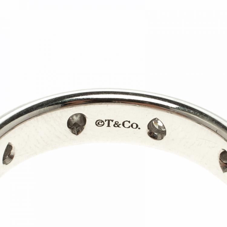 Pre Owned Tiffany & Co. Etoile Diamond & Platinum Band Ring Size 56