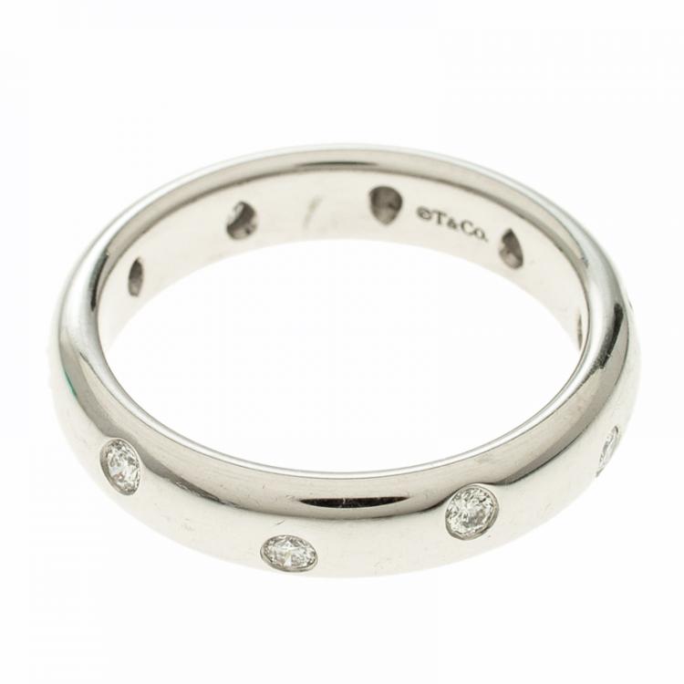 Pre Owned Tiffany & Co. Etoile Diamond & Platinum Band Ring Size 56