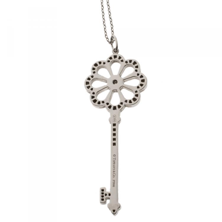 Pre Owned Tiffany & Co. Bloom Key Diamond Platinum Pendant & Silver Chain Necklace
