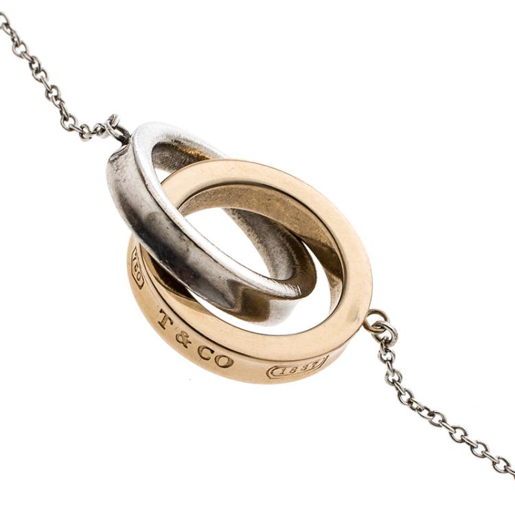 Pre Owned Tiffany & Co. Tiffany 1837 Interlocking Circles Silver & 18k Rose Gold Pendant Necklace
