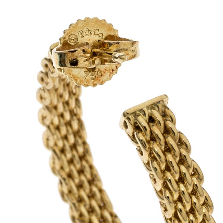 Pre Owned Tiffany & Co Somerset Mesh Woven 18k Yellow Gold Hoop Earrings